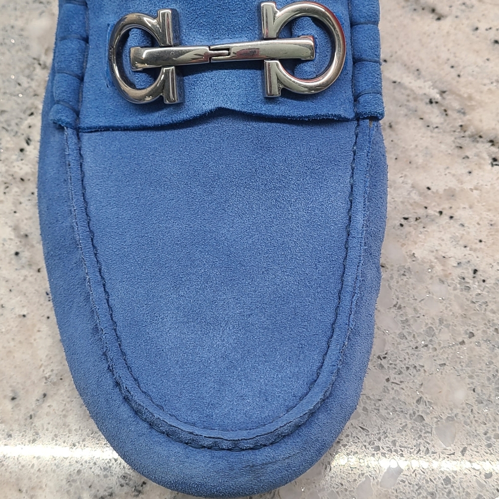 Ferragamo Grazioso Men's Loafer - Indigo Blue Suede - Picture 12 of 14